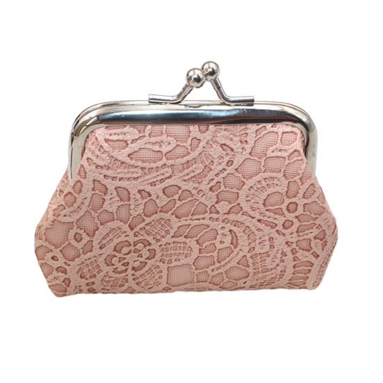 Embossed Lace Coin Purse, Kiss Lock Closure Coin Pouch, Women Small Change Purse for Cash Coins Cards