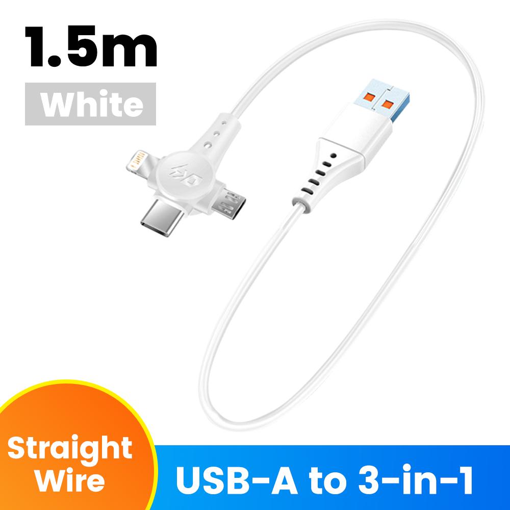 

6A Super Fast Charging Cable 3-in-1 Retractable Type C Micro USB Spring Coil Cord for Android Phone Motorcycle Car Accessories 1.5m
