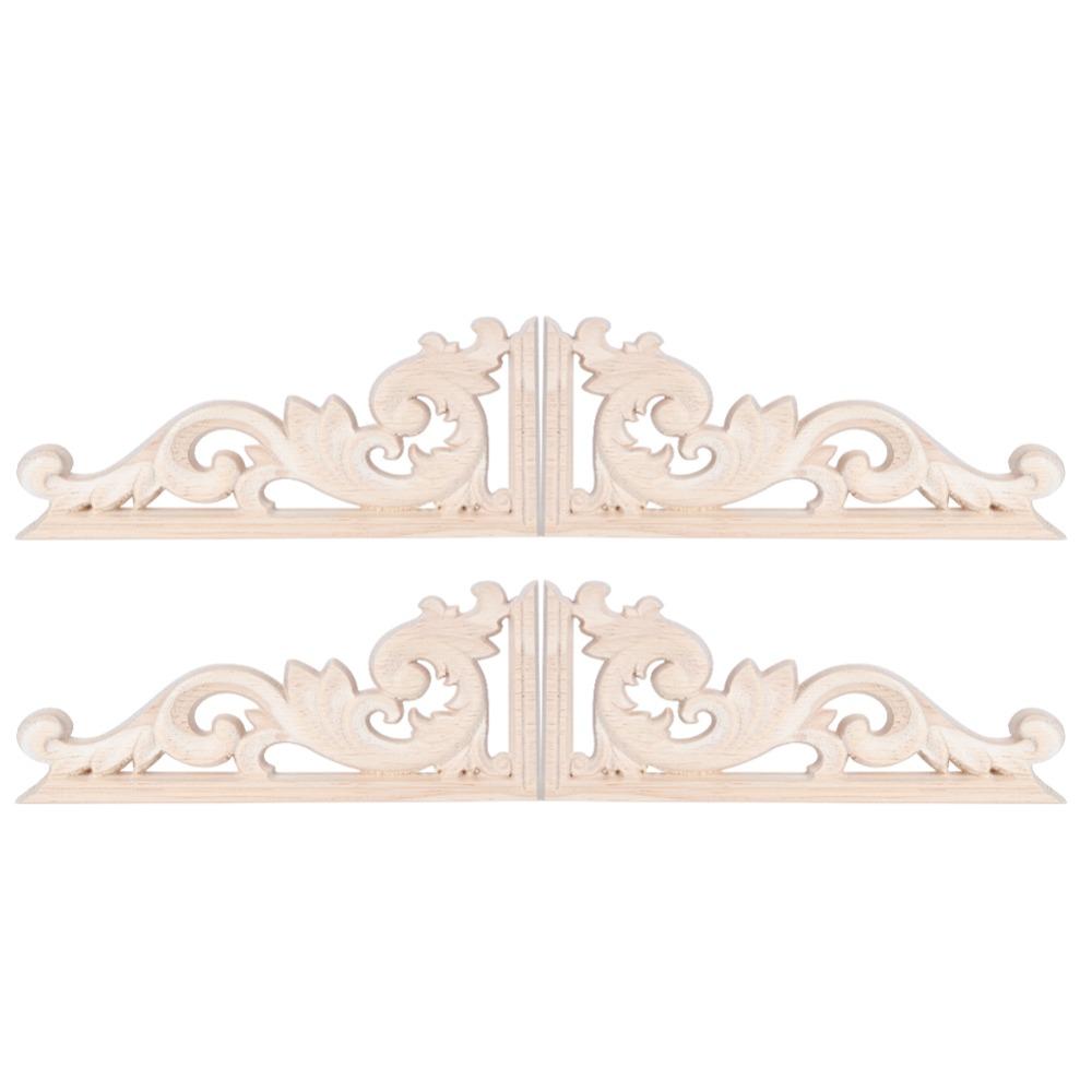 4pcs Wood Wood Carving Applique 5.12x2.76x0.35in Light Brown European Style Wood Ornament Wood Carving Solid Wood Texture