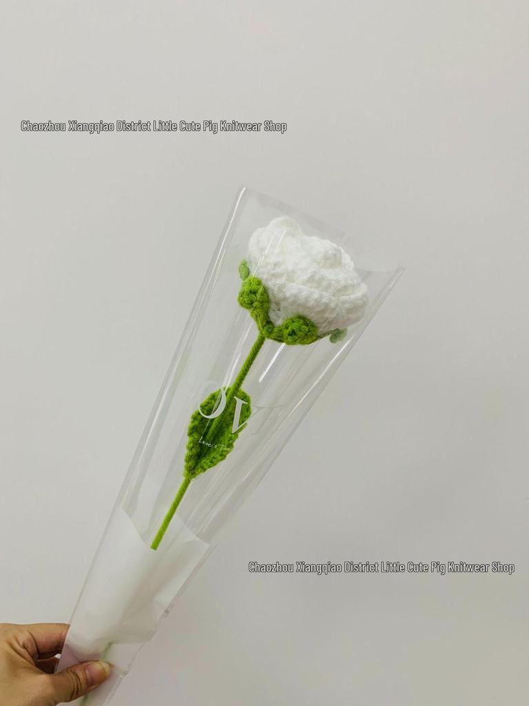 Hand-Knitted Gradient Rose Crochet Bouquet - Preserved Artificial Flowers Valentine's Gift