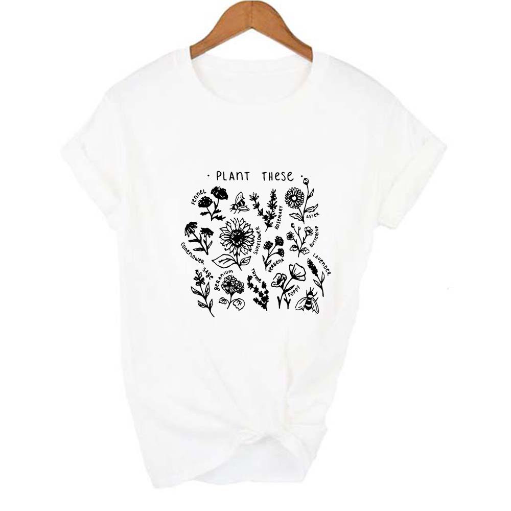 Plant These Harajuku Women Graphic T Shirts Casual Bees Flower Print Female Short Sleeve T Shirt