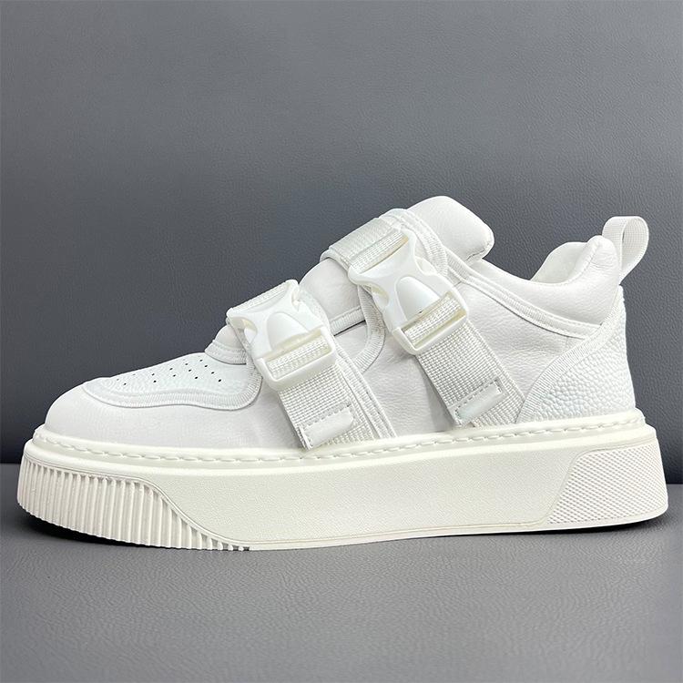 

Men s 2025 Leather Velcro Casual Sports Shoes - Breathable, Trendy, Height-Increasing, White, Thick-Soled 41