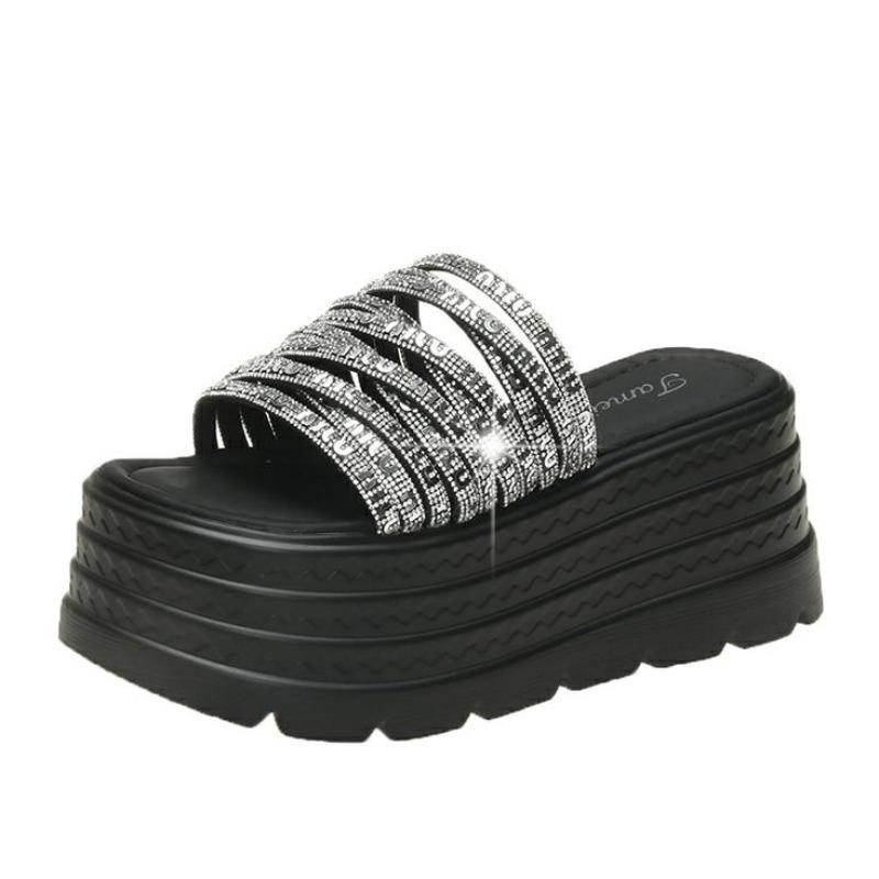 Fashion 8CM Casual Wedge Slippers Women New Summer Non Slip Platform Sandals Bling Open Toe Comfortable Female Chunky Beach Slippers