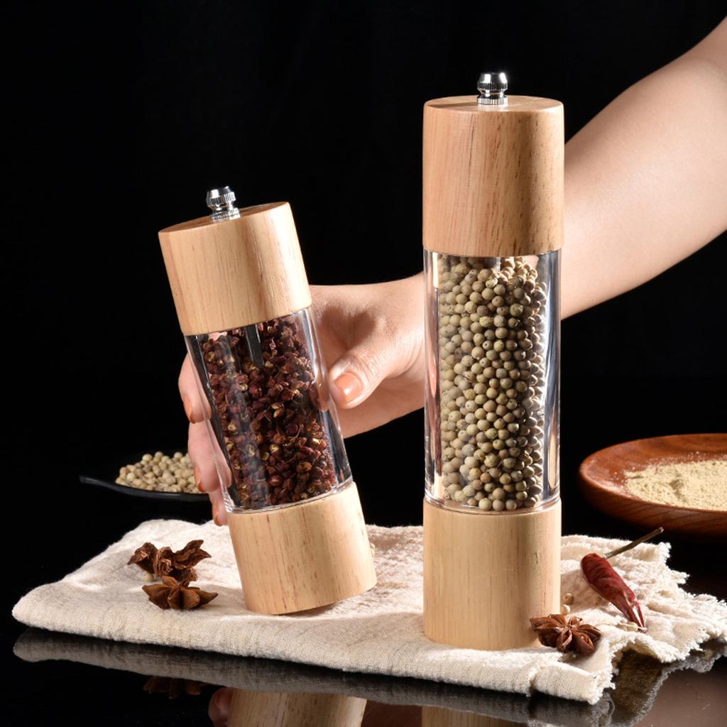 Manual Pepper Grinder Multifunctional Efficient Grinding Oak   Acrylic Pepper Mills Shakers