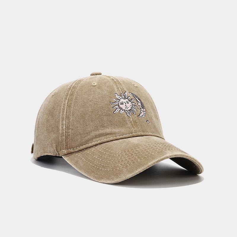 Neue Wärmeübertragung Sonne und Mond Muster weiches Oberteil Baseballkappe Paar Europäische und Amerikanische gewaschene Retro-Kappe