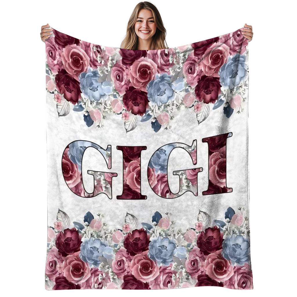 1pc Floral Gigi Flannel Blanket, Elegant Flower Design Print, for Sofa Bed Living Room, All-Season, Halloween Christmas Fall Decor, Bed Cover