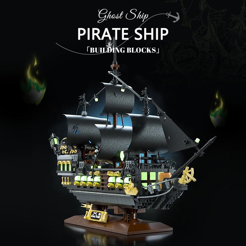 Creative Caribbean Ghost Pirate Ship Micro Building Blocks Set MOC Pirate Boat Model Bricks Assembly Toy for Adults