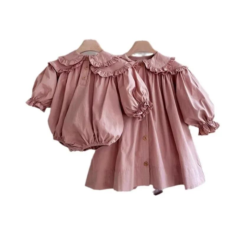 Spring Children Long Sleeve Casual Dress Girls Cute Loose Puff Sleeve Dress Toddler Cardigan Dress Kids Clothes