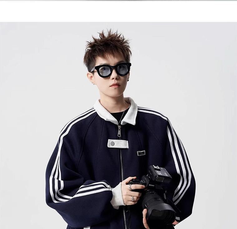 Herr Höst Patchwork Sportjacka - Mångsidiga High Street Punk Randiga Baseball Ytterkläder