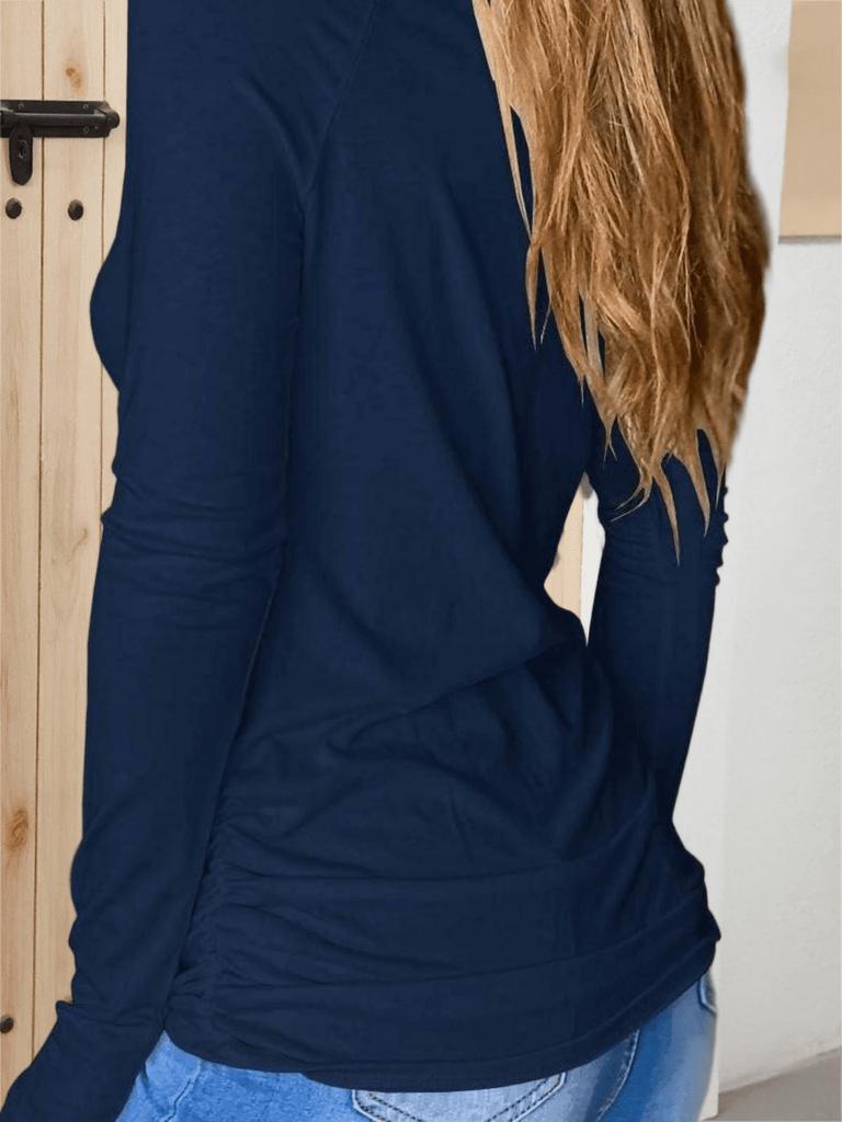 Womens Long Sleeve Thumb Hole T Shirt Crew Neck Ruched Casual Top
