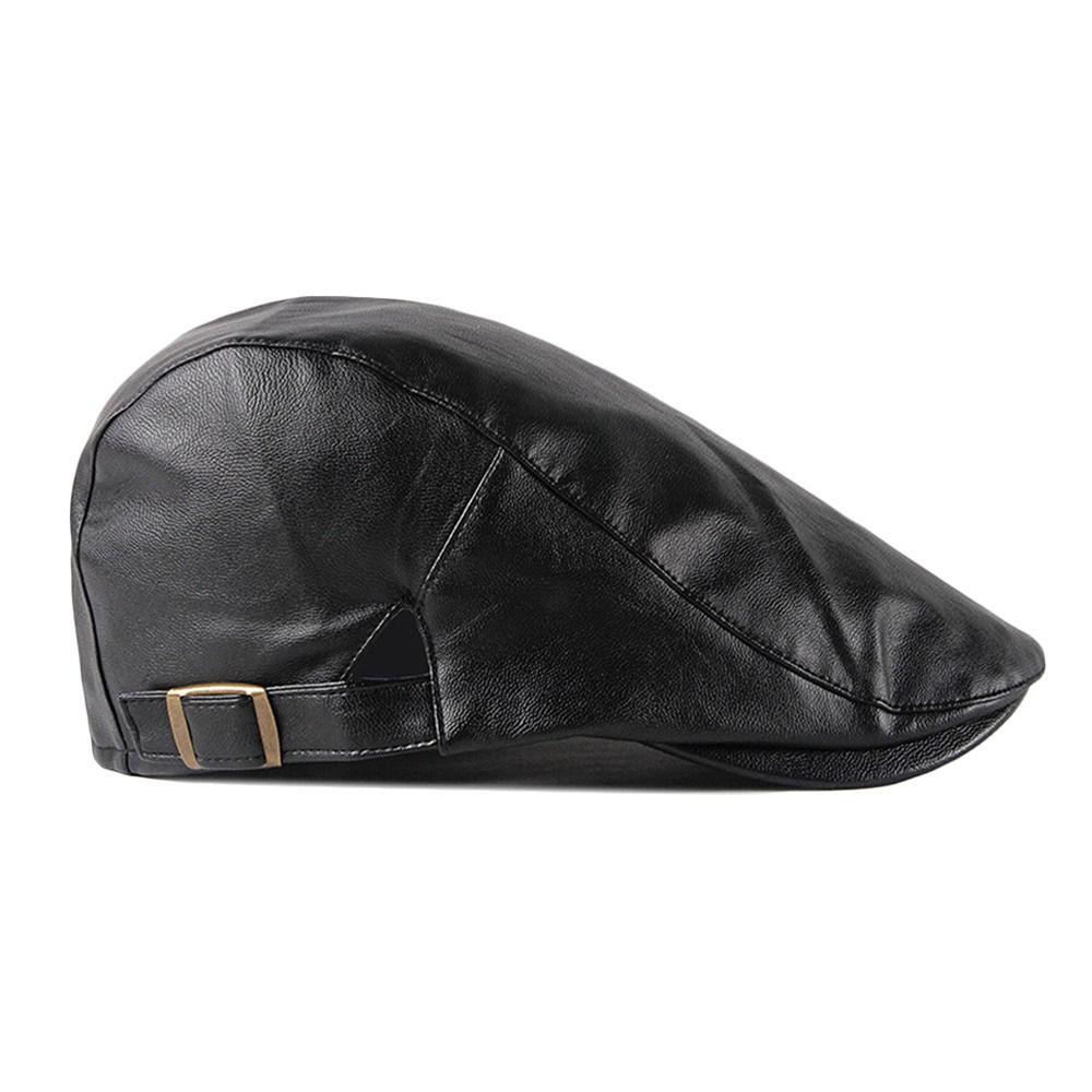 Fashion PU Beret Hat Casual Retro Painter Hat British Style Adjustable Leisure Visor Cap Men Women