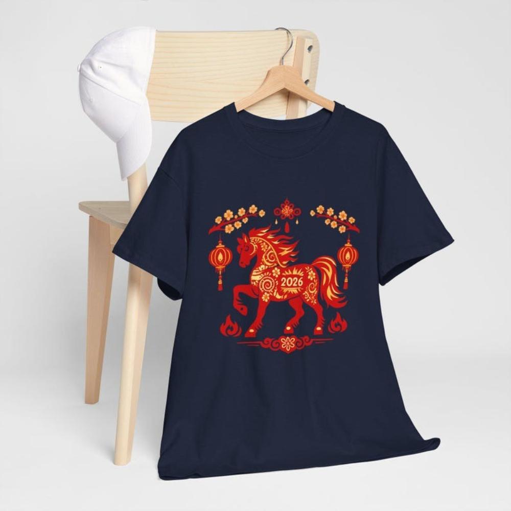 

Hinese New Year 2026 Year of The Horse Shirt Lunar New Year Red Gold Zodiac Horse Graphic T Shirts Women Unisex Cotton Tops Tee 4XL