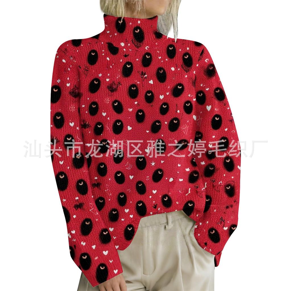 HJX-GL1 Turtleneck Pullover Long Sleeve Halloween Devil 3D Printed Sweater New Loose Autumn and Winter