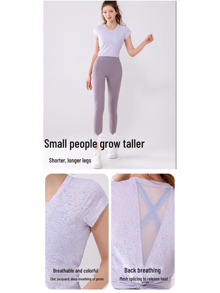 Damen Sommer Mesh Kurzarm Twist Yoga Top