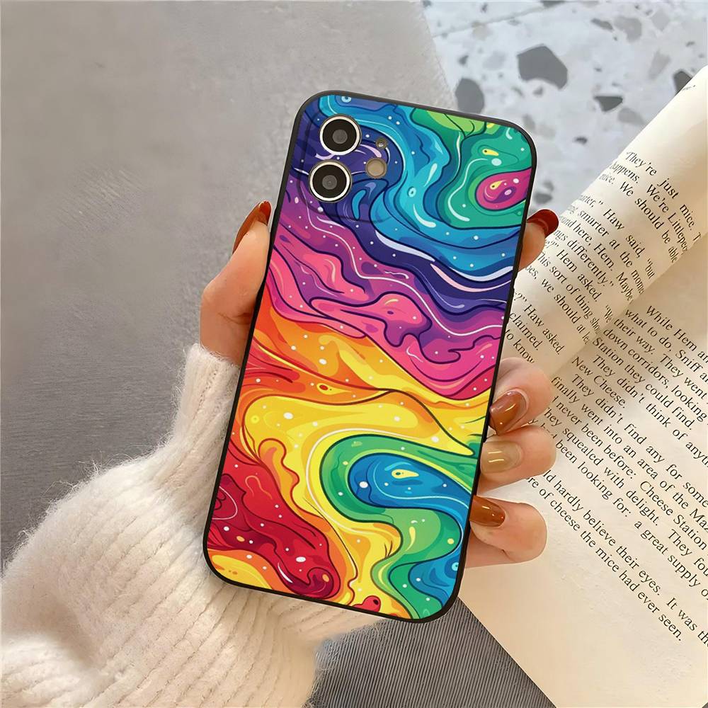Rainbow Phone Case For IPhone 17 Air 16 15 14 13 Pro Max 11 12 Black Silicone Cover