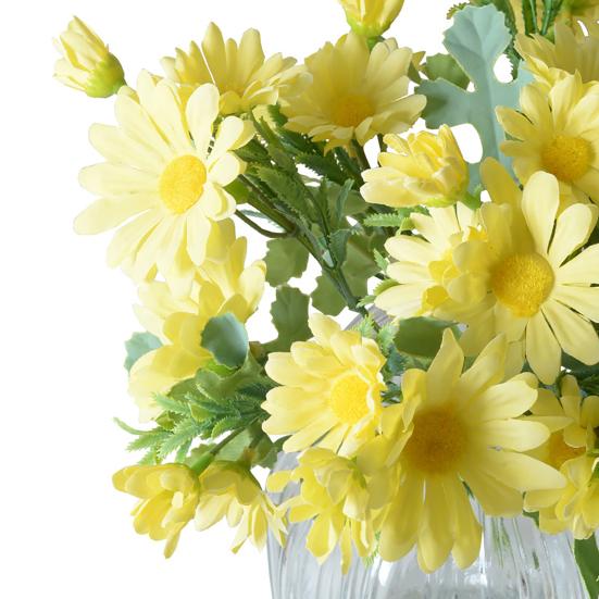 Artificial Flowers 27CM Height Small Bouquet Multiple Sun Chrysanthemum Heads Green Leaves