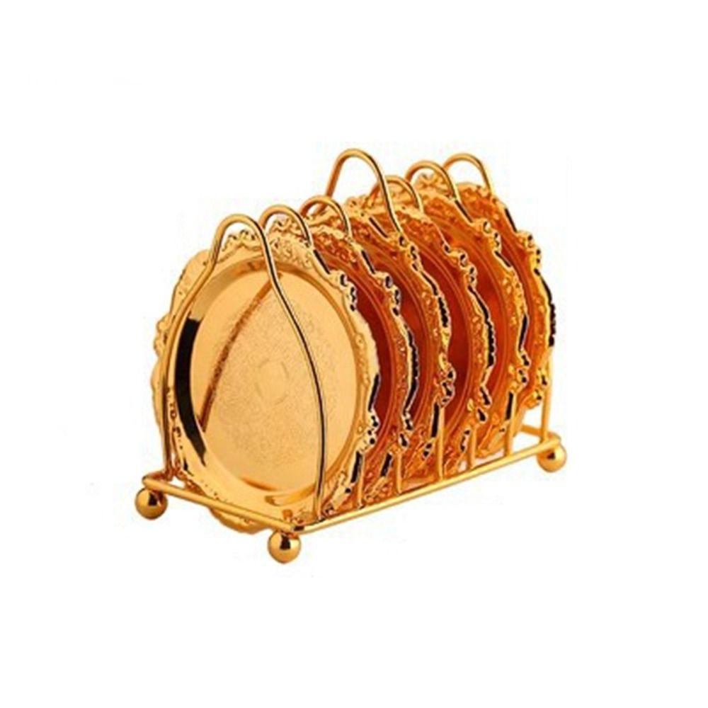 7 Pcs/set Zinc Zinc Zinc Alloy European Decor Racks Carved Metal Cake Tray Patterned Cup Mat  Fruit Tray