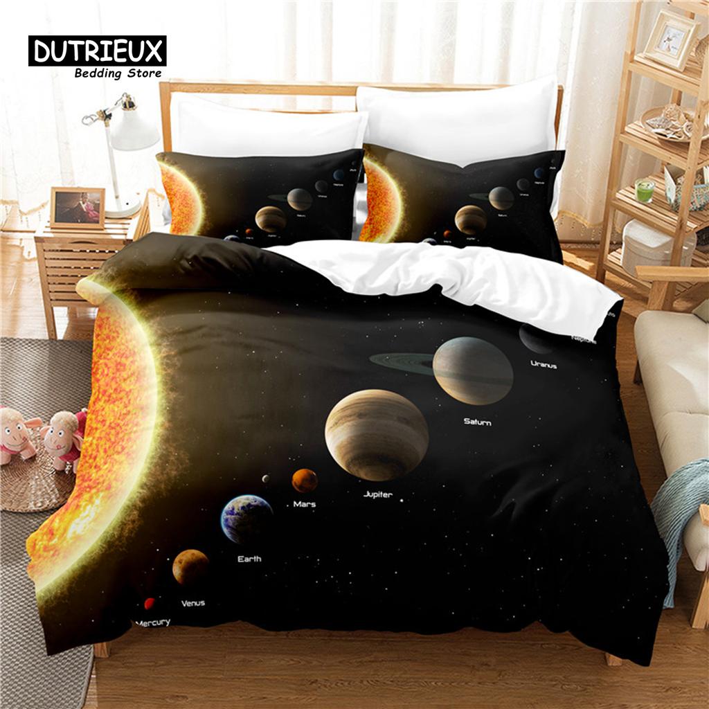 3pcs Duvet Cover Set, 3D Cosmic Planets Bedding Set, Soft Comfortable Breathable Duvet Cover, For Bedroom Guest Room Decor
