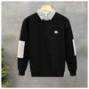 Men's Fake Two-Piece Sweatshirt Striped Shirt Collar Knit Pullover Casual Long Sleeve Top For Daily Wear