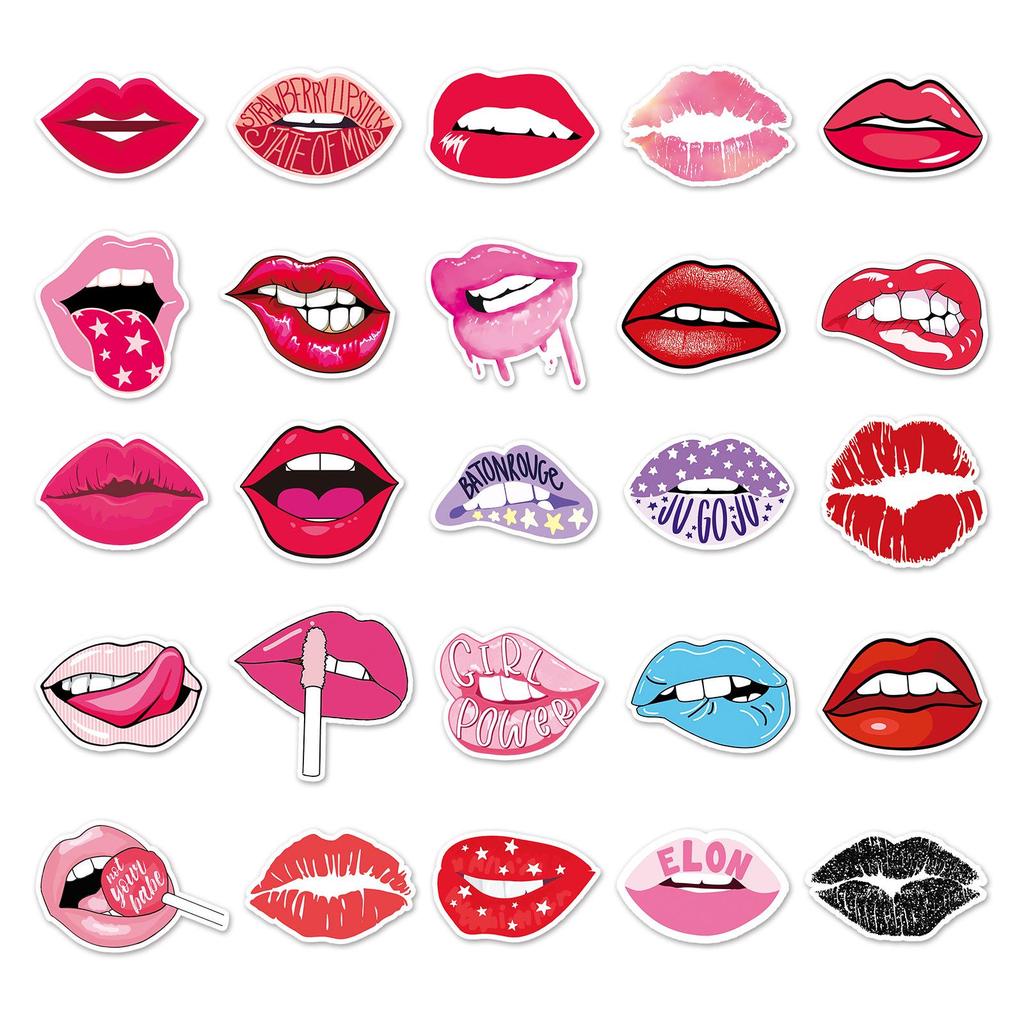 50pcs Sexy Creative Waterproof Lip Stickers for DIY Color Painting, Bicycle, Journal, Luggage Decoration