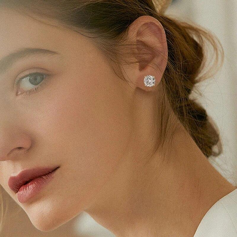 Moissanite Earrings for Women S925 Sterling Sliver Green Pink Red Black Blue Sparkling Diamond Ear Studs Fine Jewelry