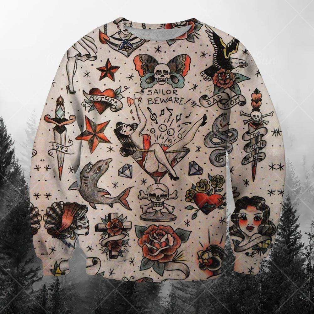 Autumn 3D Vintage Tattoo Printed Hoodies Fashionable Casual Sports Long Sleeved Men's Hoodies