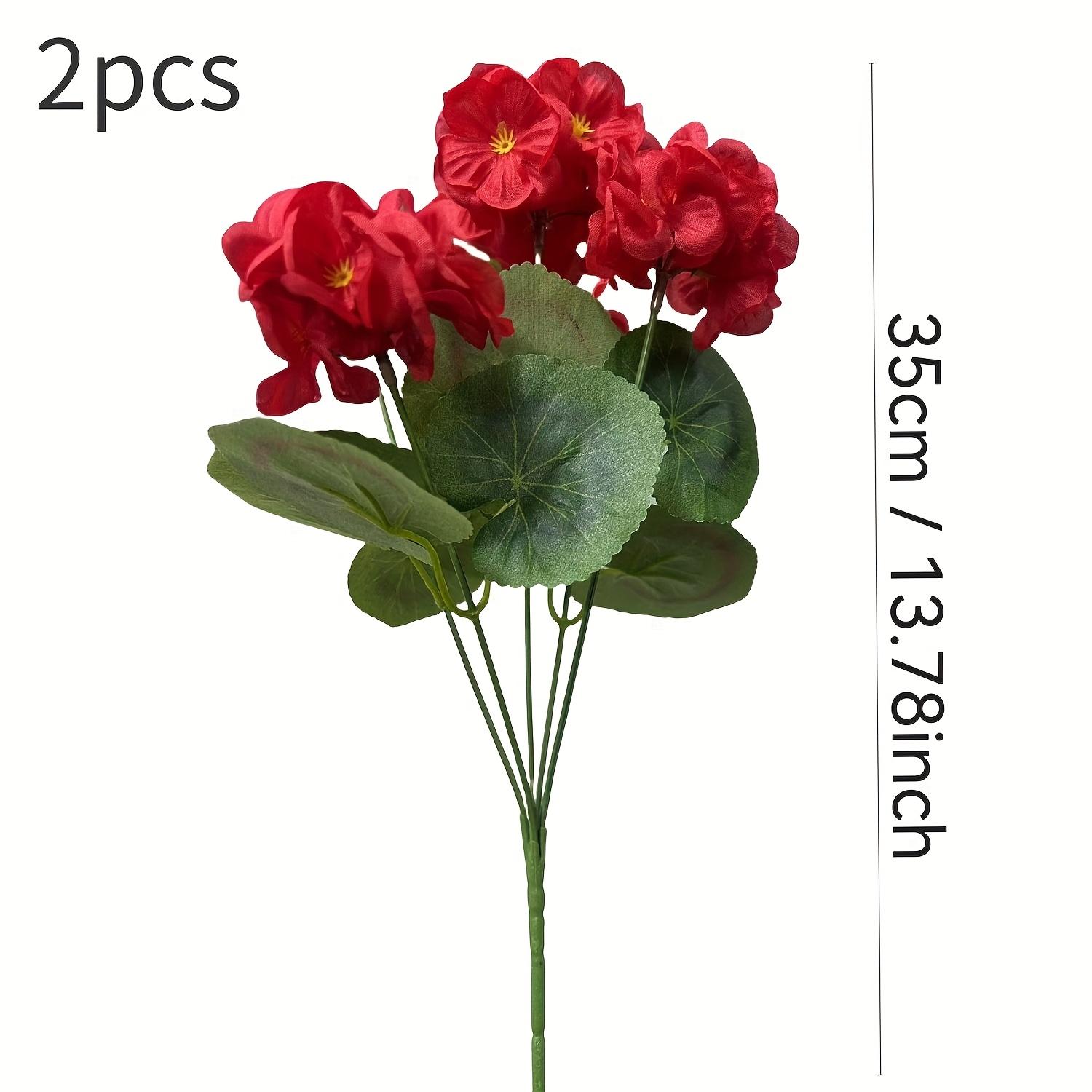 

2 шт. устойчивой к ультрафиолетовому излучению герани - яркие красные искусственные цветы с зелеными листьями для внутреннего и наружного декора, идеально подходят для сада, патио, домашнего декора 2pcs красный