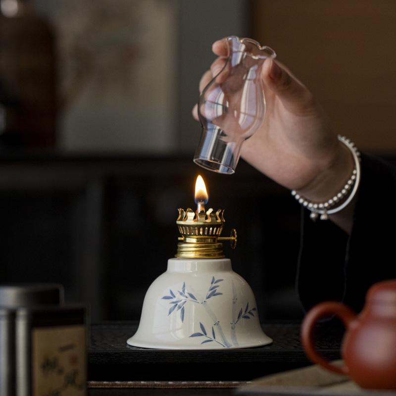 Retro Chinese Ceramic Kerosene Butter Lamp - Nostalgic Indoor Decor