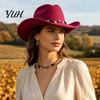Vintage Style Headwear Wool Felt Fedora, Unisex Western Cowboy Hat, Retro Wide Brim Hat Cowgirl Jazz for Women Men Autumn Winter Travel Accessories