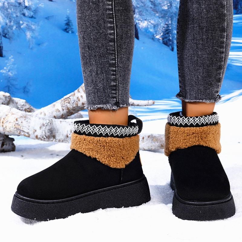 New Large-sized Round-toe Warm Thick-soled Snow Boots for Women with Fleece Short Ankle Cotton Shoes