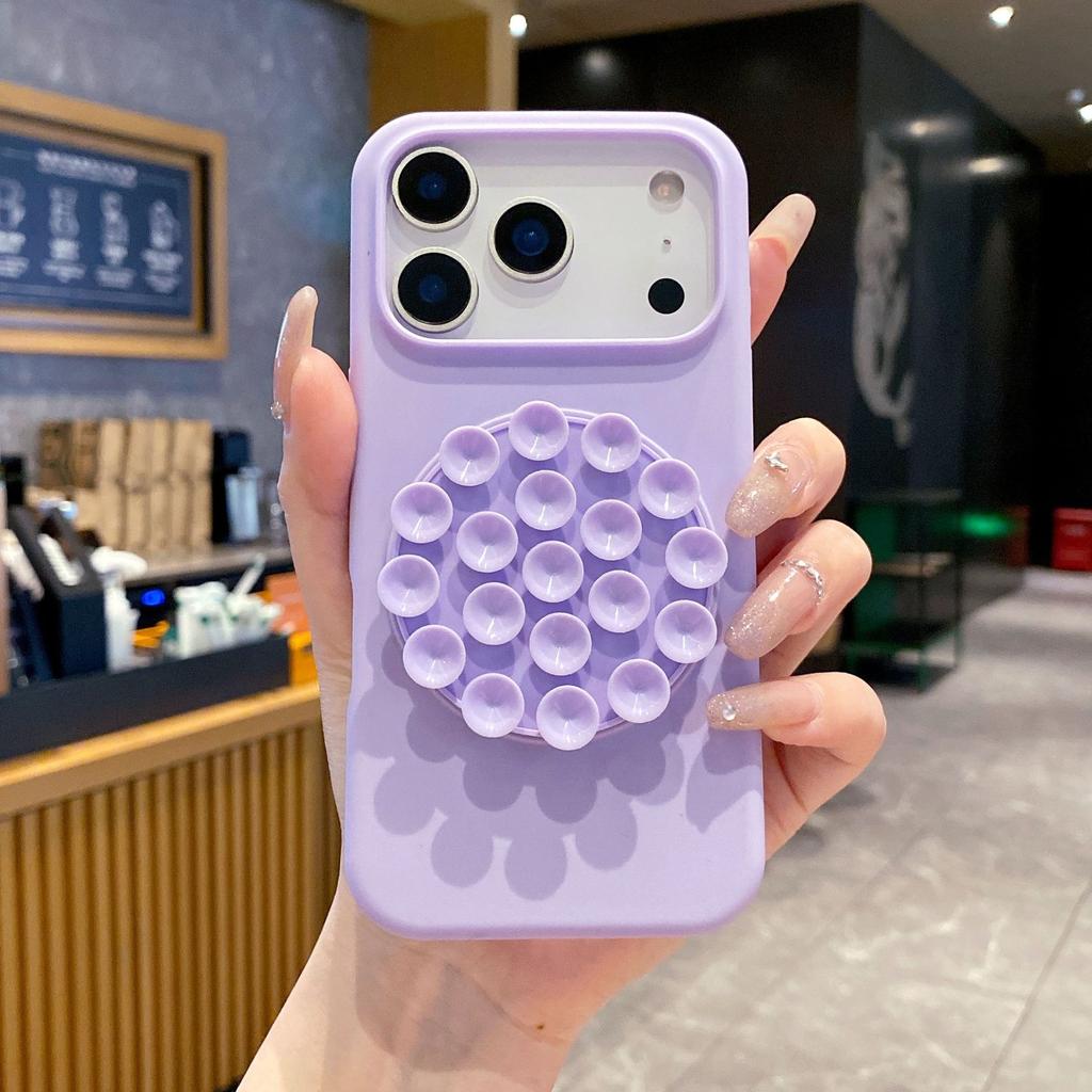 Liquid Silicone 16pro Mobile Phone Case Suction Cup Holder Iphone17 Mobile Phone Case Apple 17pro Portable Protective Case