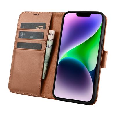2in1 Leather Flip Case iPhone 14 Plus AntiRFID Wallet Case Brown
