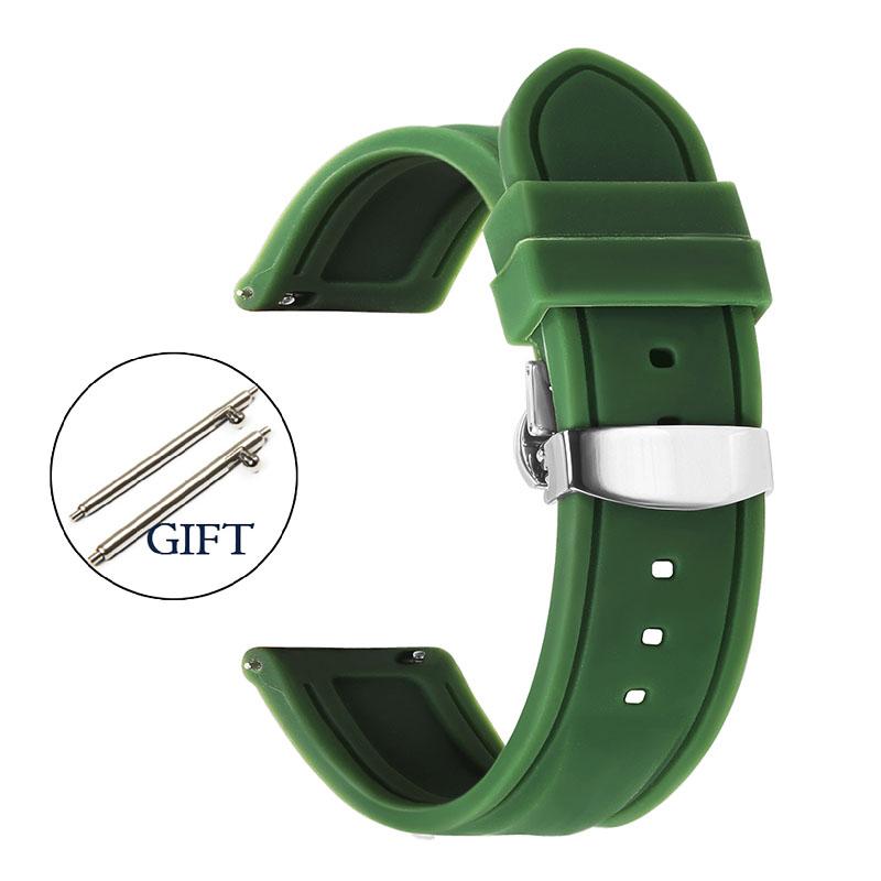 Silicone Straps Quick Release Watchband 18/20/22/24mm Waterproof Rubber for Smartwatch for Men Butterfly Buckle Bracelet Belts