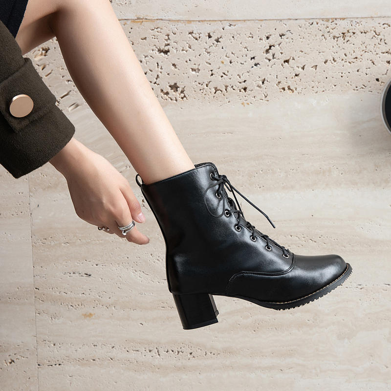 Women's High-heeled Short Boots Autumn and Winter Comfortable Versatile Thick-heeled Large-size Casual Short Boots