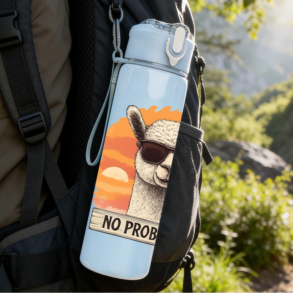 1PC No Probllama Sunglasses Llama 750ml Color Plastic Sports Water Bottle Leakproof Flip Straw Lid Suitable for Sports Office Home Use