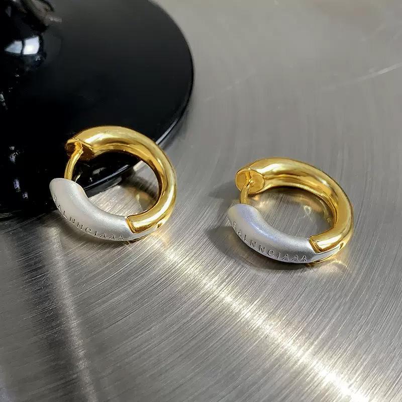 Earrings, Female Style, Personality, Niche Temperament, Metal Circles, Ear Buckles, Two-color Splicing Earrings.
