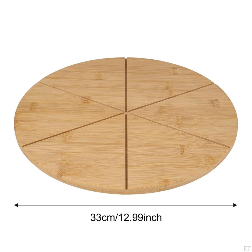 Pizza Cutting Board Bamboo Tray Food Prep Cheese Serving Platter with Grooves for