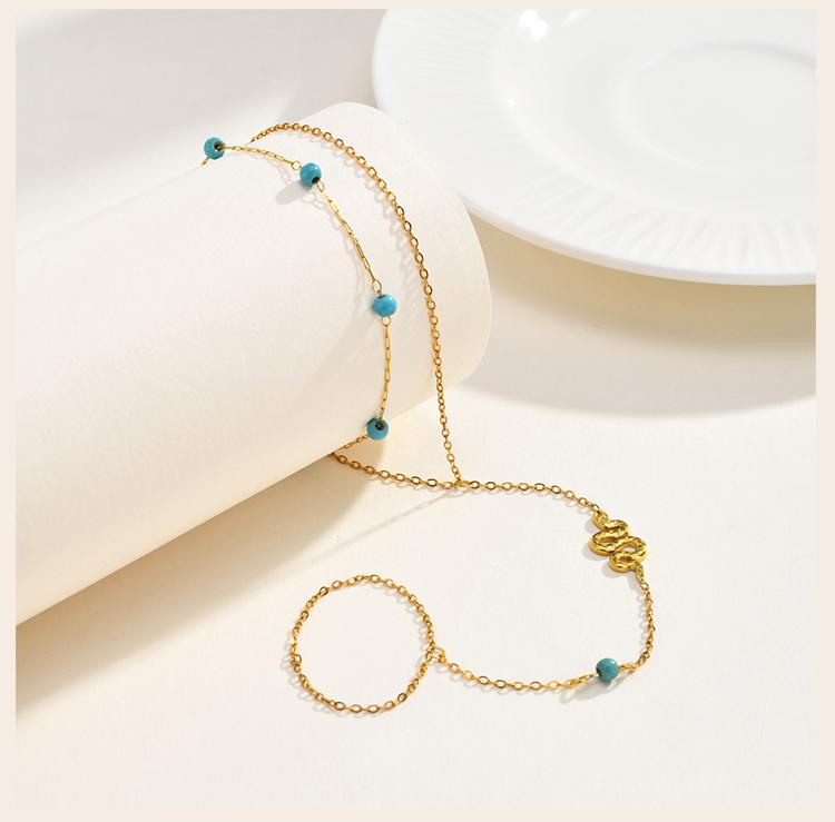 Bohemian Bead Slave Bracelet, 18K Gold Plated Stainless Steel, Waterproof Hand Chain Finger Ring Bracelet Jewelry for Women