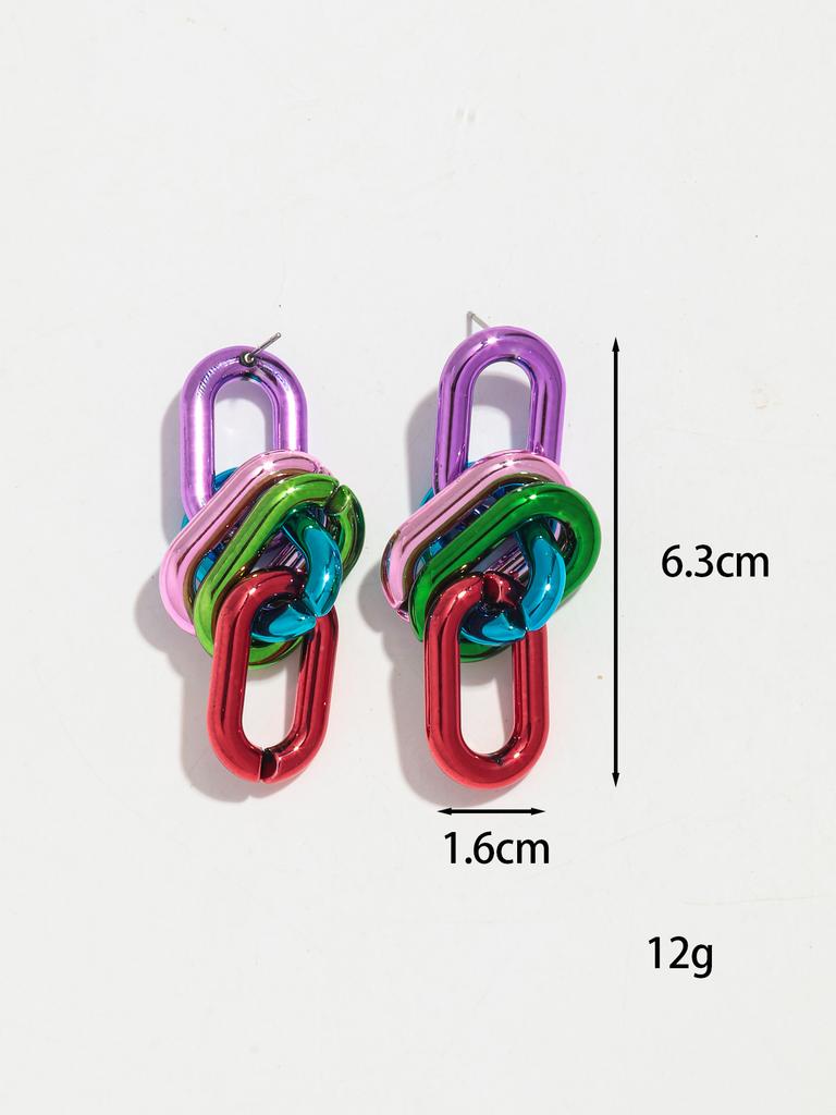 Retro Acrylic Oval Link Drop Earrings for Women New Trendy Metallic Colorful Geometric Chain Long Earring Punk Jewelry Gifts