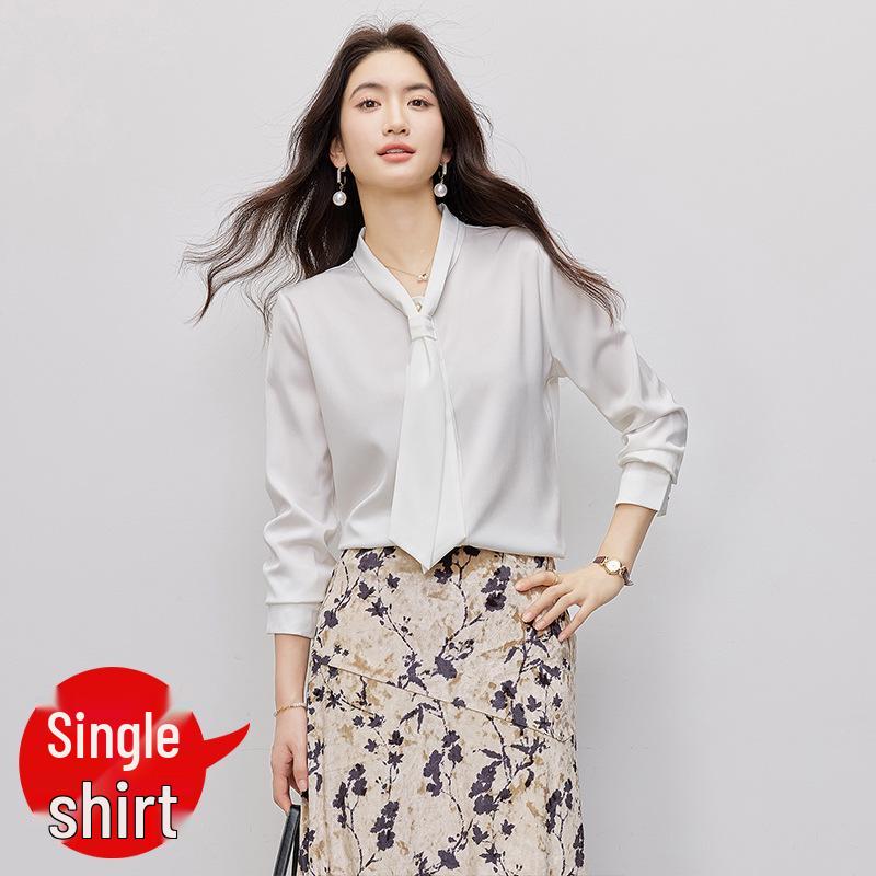 

Французская блузка с V-образным вырезом и завязками 2026: Универсальный женский весенний топ с длинным рукавом 2X-Large