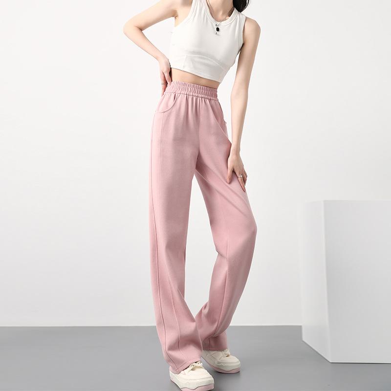 

Дядя Редис Спортивные штаны Женские Весенне-осенние С высокой талией Свободные Прямые штаны Маленькие Повседневные Спортивные штаны Широкие штанины XL розовый