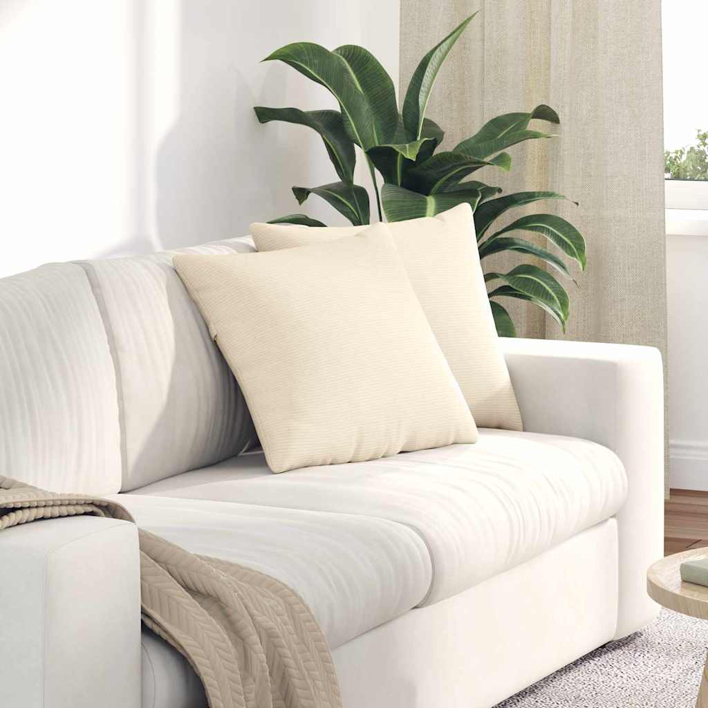 Sofa Cushions 2 Pieces Cream 45 X 45 Cm Corduroy Fabric