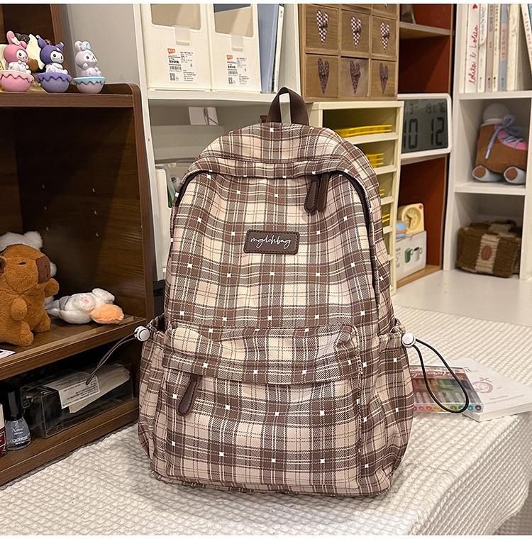 Schoolbag Sweet Tone Soft Mist Texture Plaid Low Saturation Backpack College Style Junior High School Girls Light Backpack