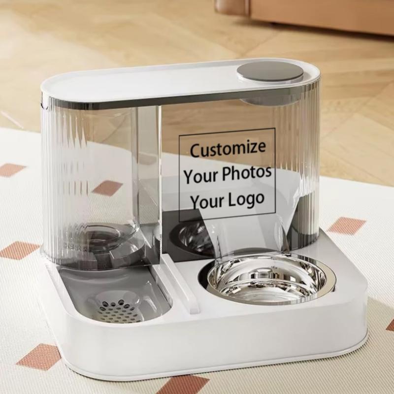 

Customized Personalized Automatic Pet Feeding Dish for Dogs And Cats Two-in-One Stainless Steel Bowl with Water Dispenser серый