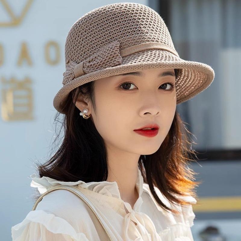 Hat Summer Women's New Summer Face Small Bow Bucket Hat Sunshade Sunscreen Hat Temperament Face Small Straw Hat