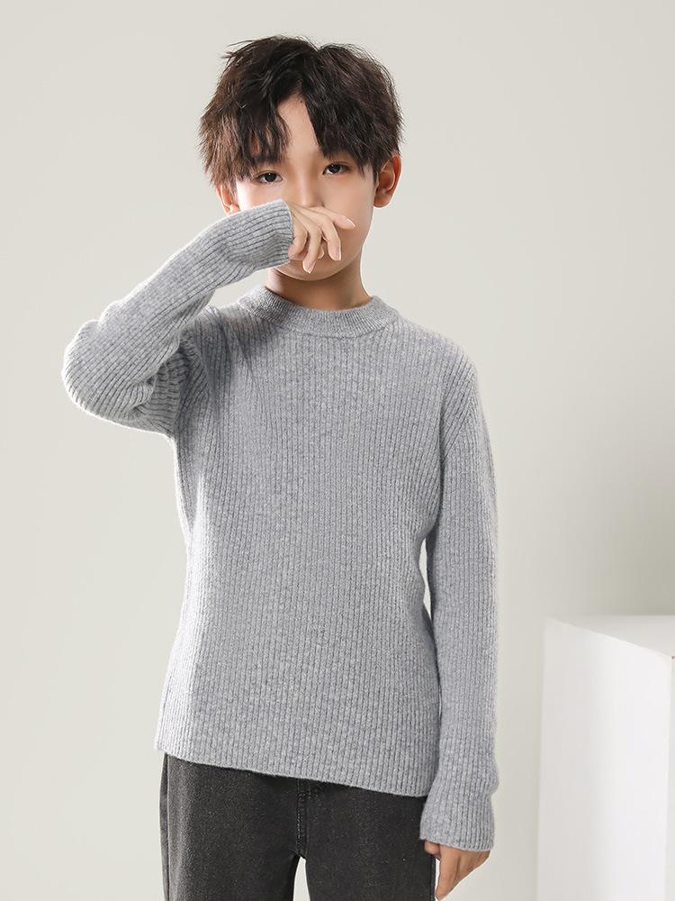100% Wool Striped Round Neck Kids’ Thermal Sweater - Medium to Large, Unisex, Autumn/Winter