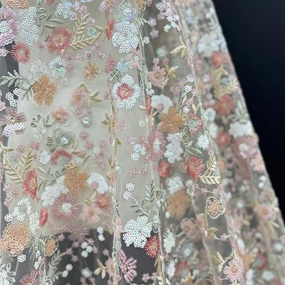 Luxury Nigerian Sequins Embroidery Bridal Fabric High Quality African French Tulle Lace Fabric For Wedding Dress Cheongsam