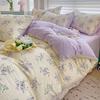 Floral Print French Style Bedding Set Bubble Cotton Duvet Cover Set Washed Cotton Flat Sheet Set Queen For Girl Decor Home
