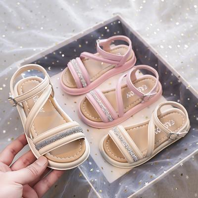 Girls Beach Shoes Open Toes Non-slip Kids Sandals Hook&loop Princess Style 2025 Summer New Children Fashion Sandals Outdoors