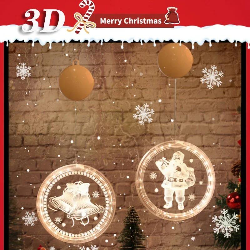 16cm 3d Led Suction Cup Light Santa Snowman Christmas Light Led String Christmas Tree Ambient Light Window Decoration